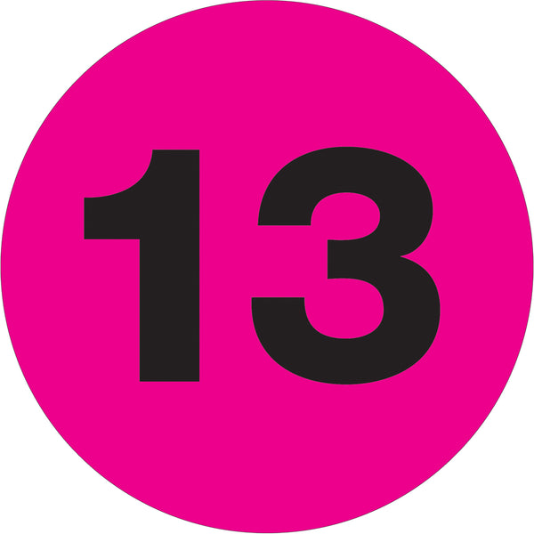 1" Circle - "13" (Fluorescent Pink) Number Labels 500/Roll