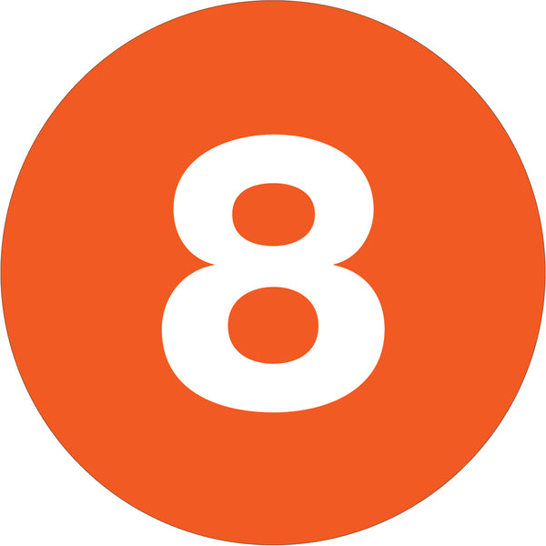 1" Circle - "8" (Orange) Number Labels 500/Roll