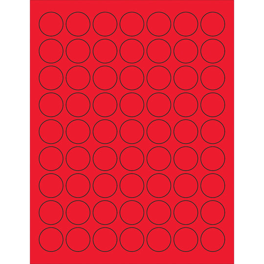 1" Fluorescent Red Circle Laser Labels 6300/Case