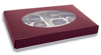 9-5/8 x 6-1/8 x 1-1/8 Burgundy 1 lb. Oval Window Candy Box LID - W/ Window 250/Case