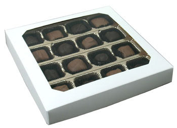 7-3/4 x 7-3/4 x 1-1/8 White 16 oz. (1 lb.) Square Candy Box LID - W/ Window 250/Case