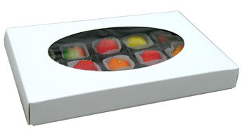 9-5/8 x 6-1/8 x 1-1/8 White 1 lb. Oval Window Candy Box LID 250/Case