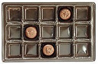 9-3/8 x 6 x 15/16 (1 lb.) Rectangular Candy Tray Brown 15 Cavities 500/Case