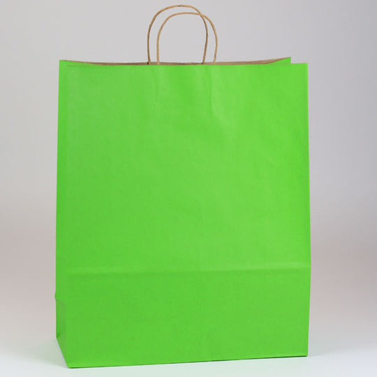 16 x 6 x 19 1/4 Apple Green Shopping Bags w/ Handles 200/Case