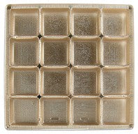9-3/4 x 9-3/4 x 1-15/16 (24 oz.) Square Candy Tray Gold 16 Cavities 500/Case