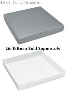 7-9/16 x 7-9/16 x 1-1/8 White 16 oz. (1 lb.) Square Candy Box BASE 250/Case