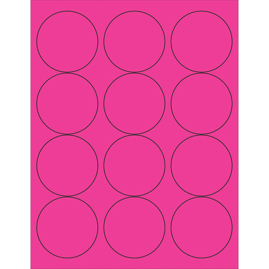 2 1/2" Fluorescent Pink Circle Laser Labels 1200/Case