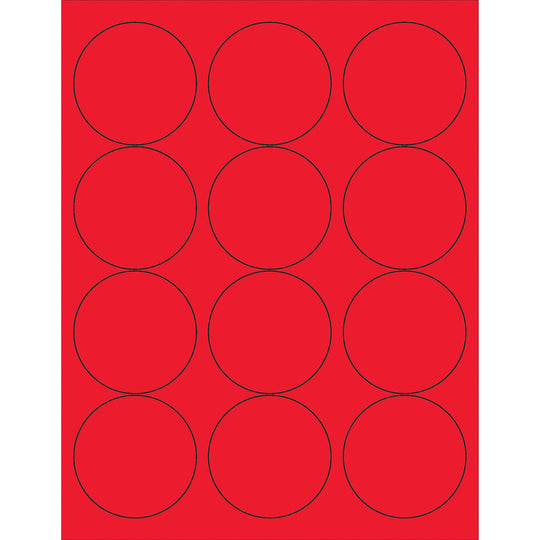 2 1/2" Fluorescent Red Circle Laser Labels 1200/Case