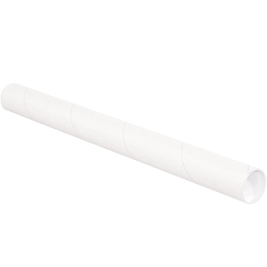 2 1/2 x 30 White Mailing Tubes With End Caps .070 Gauge 34/Case