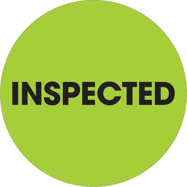 2" Circle - "Inspected" Fluorescent Green Labels 500/Roll