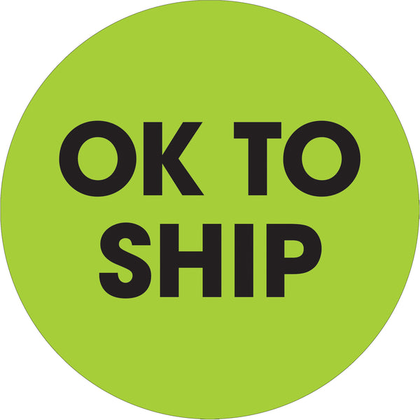 2" Circle - "Ok To Ship" Fluorescent Green Labels 500/Roll