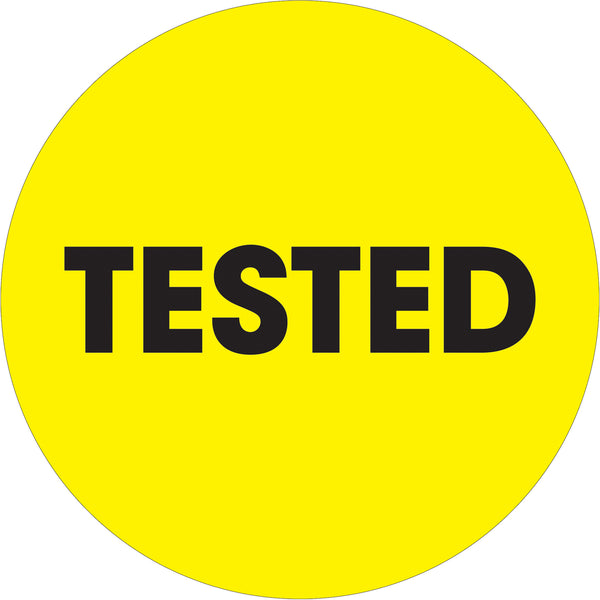 2" Circle - "Tested" Fluorescent Yellow Labels 500/Roll