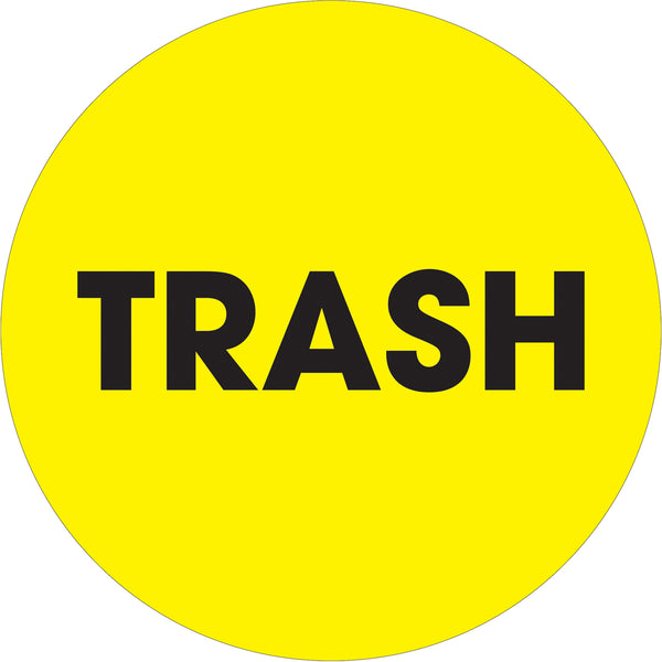 2" Circle - "Trash" (Fluorescent Yellow) Labels 500/Roll
