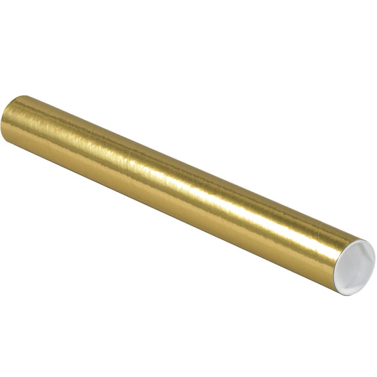 2 x 18 Gold Mailing Tubes With End Caps .060 Gauge 50/Case
