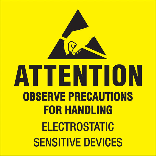 2 x 2" - "Attention - Observe Precautions" (Fluorescent Yellow) Labels 500/Roll