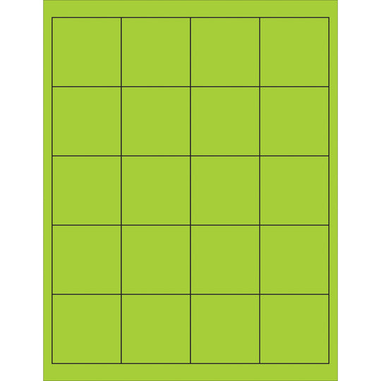 2 x 2" Fluorescent Green Rectangle Laser Labels 2000/Case