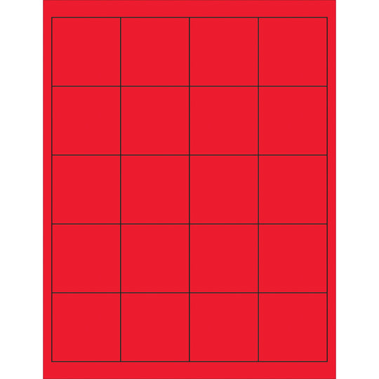 2 x 2"Fluorescent Red Rectangle Laser Labels 2000/Case