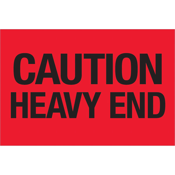 2 x 3" - "Caution - Heavy End" (Fluorescent Red) Labels 500/Roll