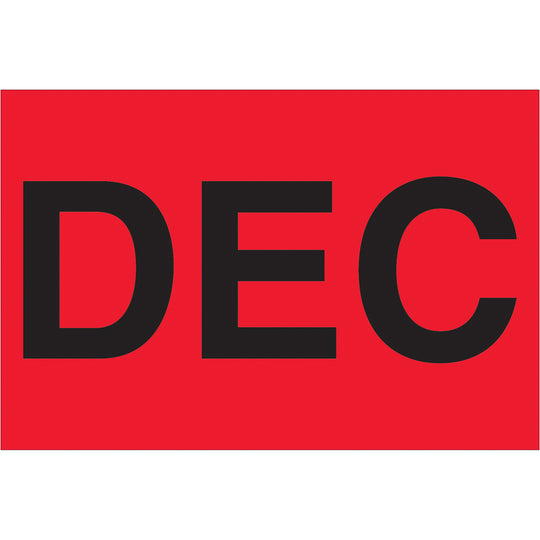 2 x 3" - "DEC" (Fluorescent Red) Months of the Year Labels 500/Roll