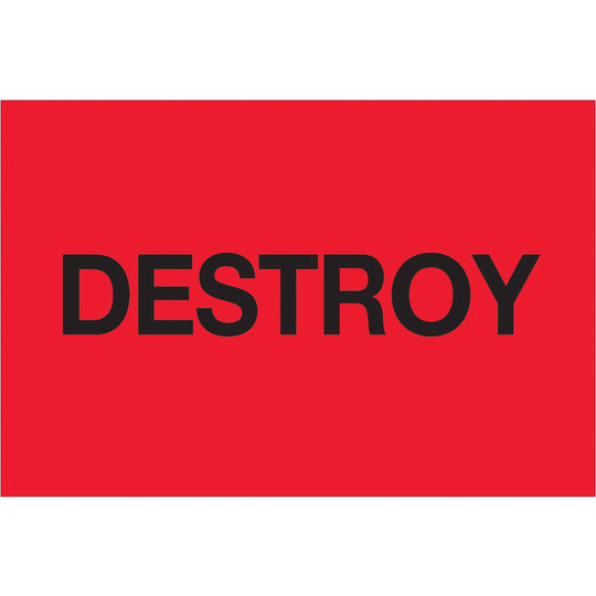 2 x 3" - "Destroy" (Fluorescent Red) Labels 500/Roll