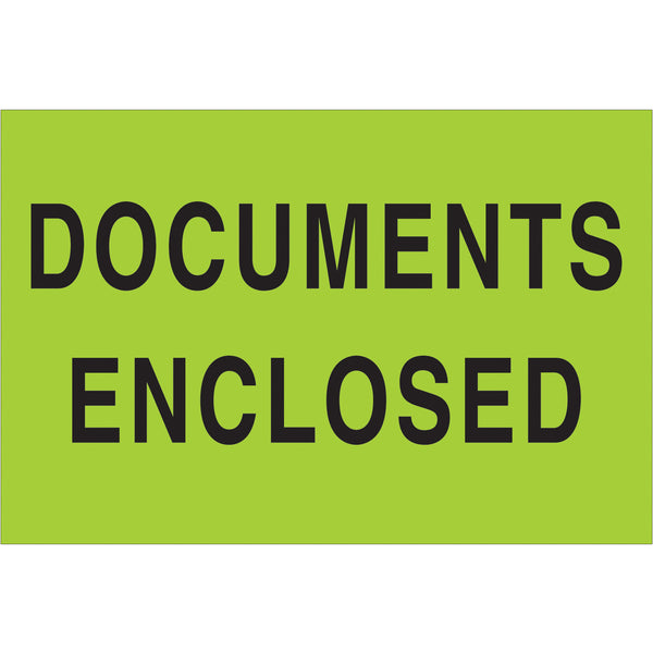 2 x 3" - "Documents Enclosed" (Fluorescent Green) Labels 500/Roll