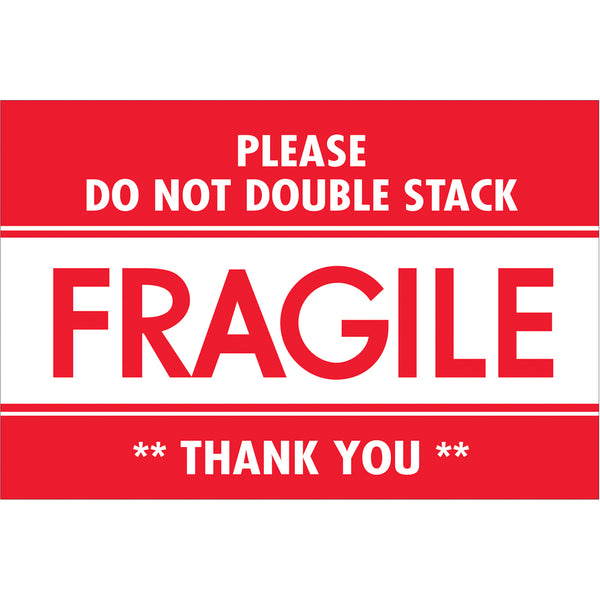 2 x 3" - "Fragile - Do Not Double Stack" Labels 500/Roll