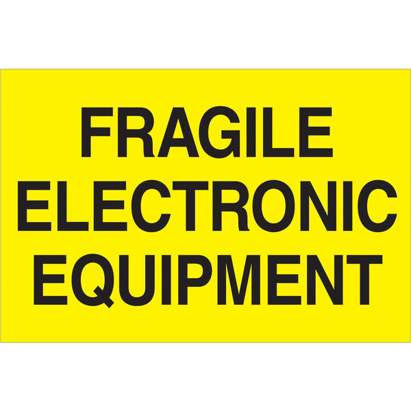 2 x 3" - "Fragile - Electronic Equipment" (Fluorescent Yellow) Labels 500/Roll