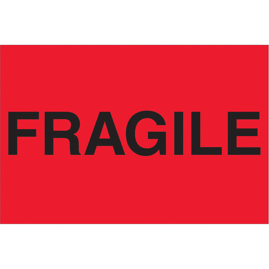 2 x 3" - "Fragile" (Fluorescent Red) Labels 500/Roll