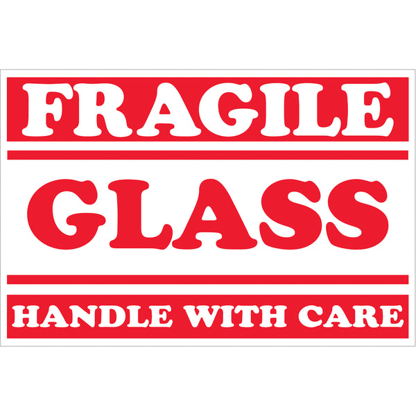 2 x 3" - "Fragile - Glass - Handle With Care" Labels 500/Roll