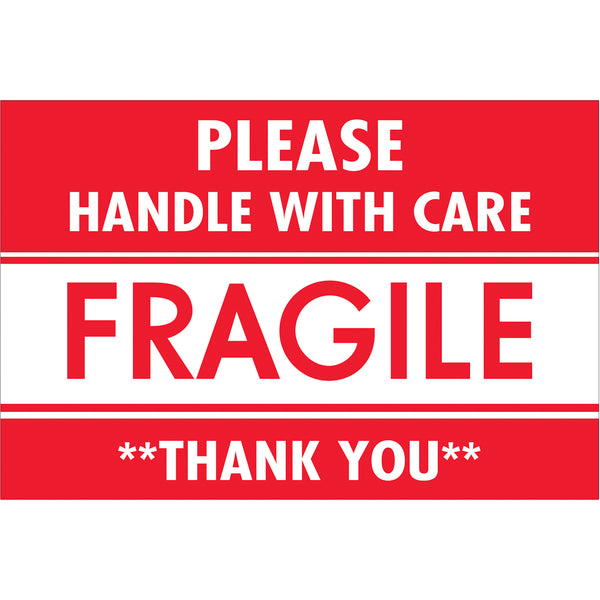 2 x 3" - "Fragile - Handle With Care" Labels 500/Roll