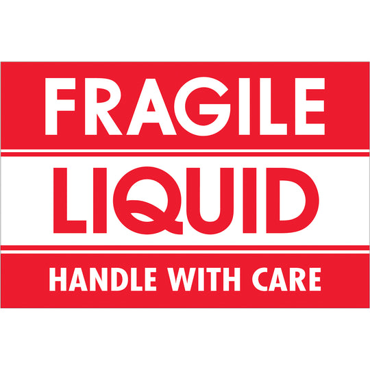 2 x 3" - "Fragile - Liquid - Handle With Care" Labels 500/Roll