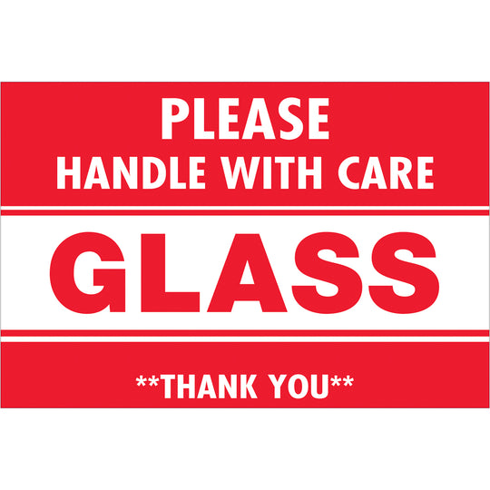 2 x 3" - "Glass - Handle With Care" Labels 500/Roll