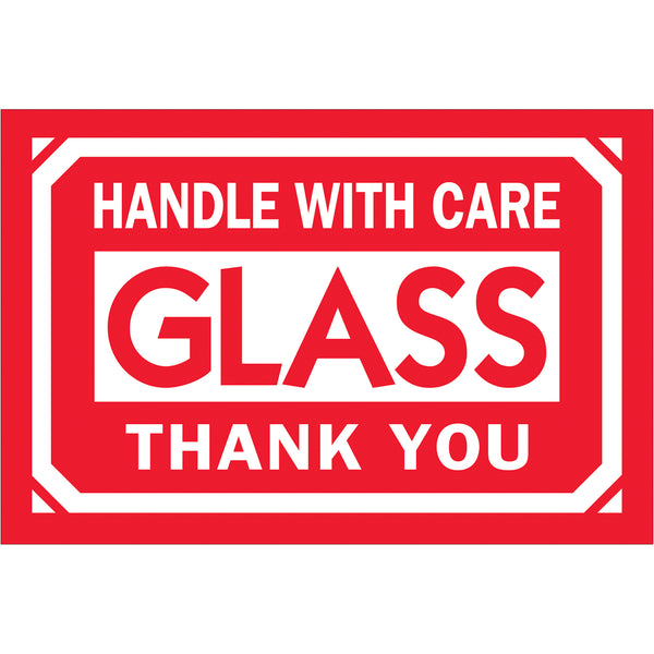 2 x 3" - "Glass - Handle With Care - Thank You" Labels 500/Roll