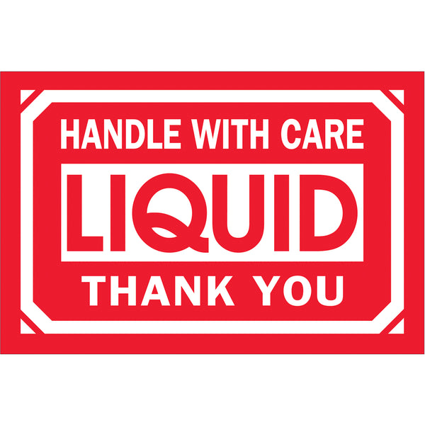2 x 3" - "Handle With Care - Liquid - Thank You" Labels 500/Roll