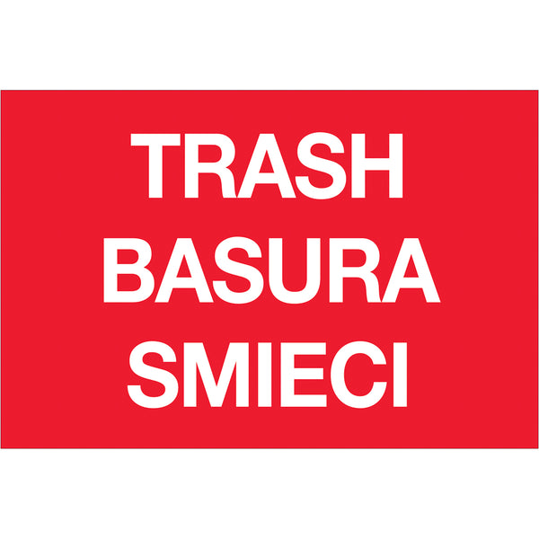 2 x 3" Red Rectangle "Trash/Basura/Smieci" 500/Roll