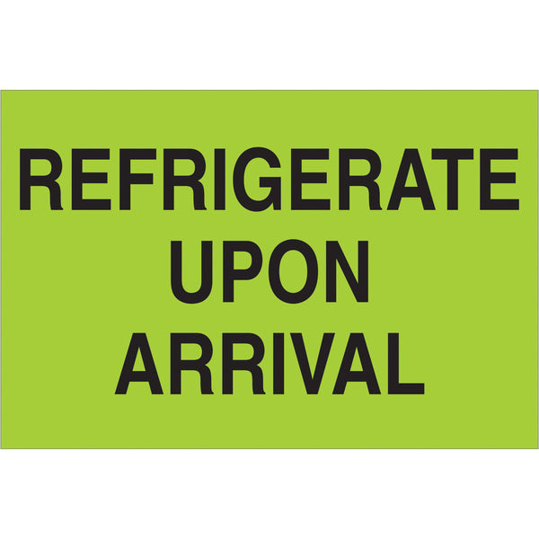 2 x 3" - "Refrigerate Upon Arrival" (Fluorescent Green) Labels 500/Roll