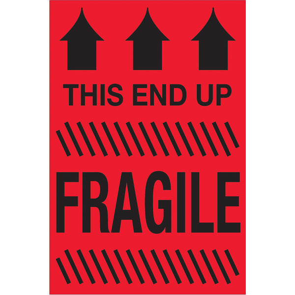 2 x 3" - "This End Up - Fragile" (Fluorescent Red) Labels 500/Roll