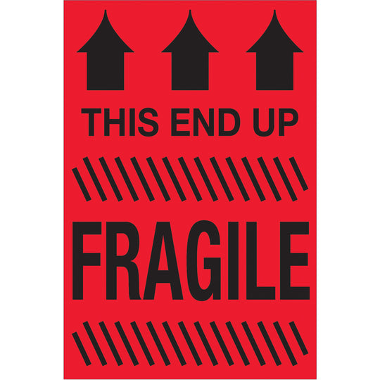 2 x 3" - "This End Up - Fragile" (Fluorescent Red) Labels 500/Roll