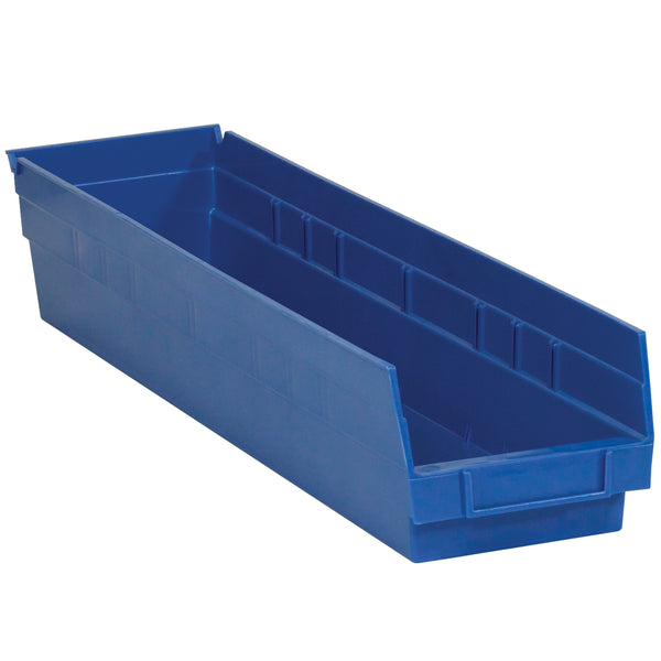23 5/8 x 4 1/8 x 4 Blue Plastic Shelf Bin Boxes 16/Case