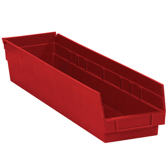23 5/8 x 4 1/8 x 4 Red Plastic Shelf Bin Boxes 16/Case