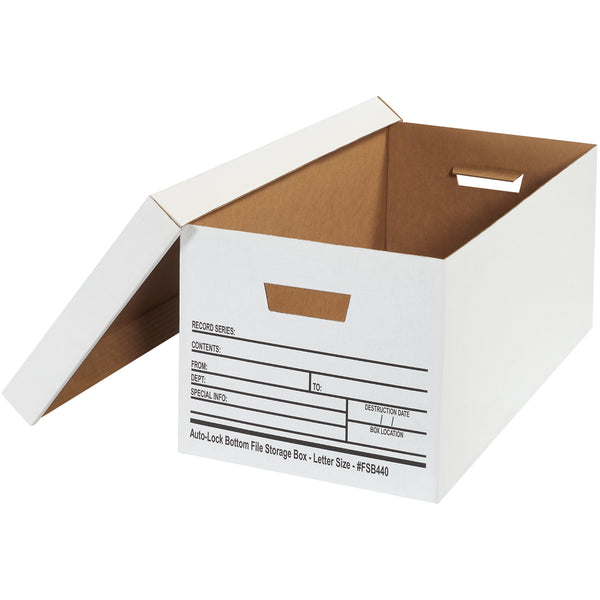 24 x 12 x 10 Letter/Legal Size 2-Piece White File Storage Box w/ Auto-Lock Bottom 12/Case