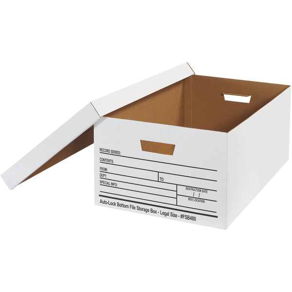 24 x 15 x 10 Letter/Legal Size 2-Piece White File Storage Box w/ Auto-Lock Bottom 12/Case