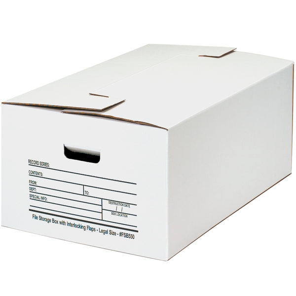 24 x 15 x 10 Legal Size 1-Piece White File Storage Box / Interlocking Flaps