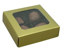 3-11/16 x 3-11/16 x 1-1/8 Gold 3 oz. Square Candy Box LID - W/ Window 250/Case