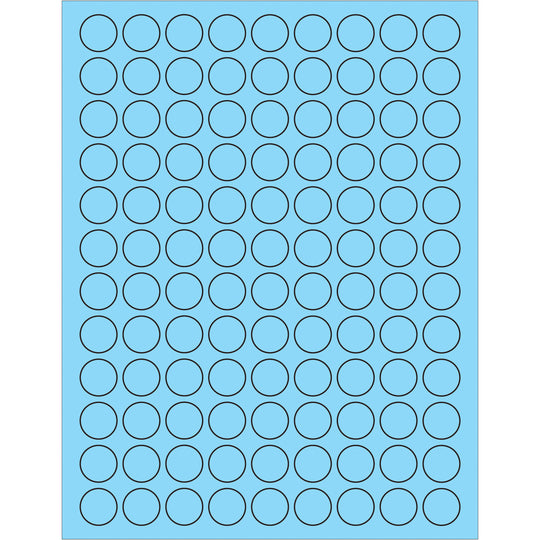 3/4" Fluorescent Pastel Blue Circle Laser Labels 10800/Case