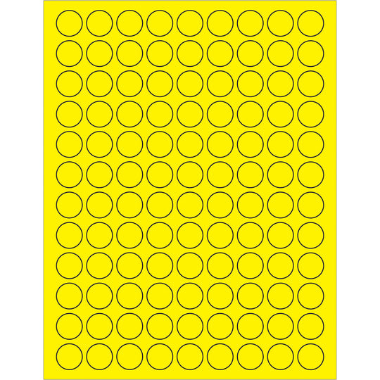 3/4" Fluorescent Yellow Circle Laser Labels 10800/Case