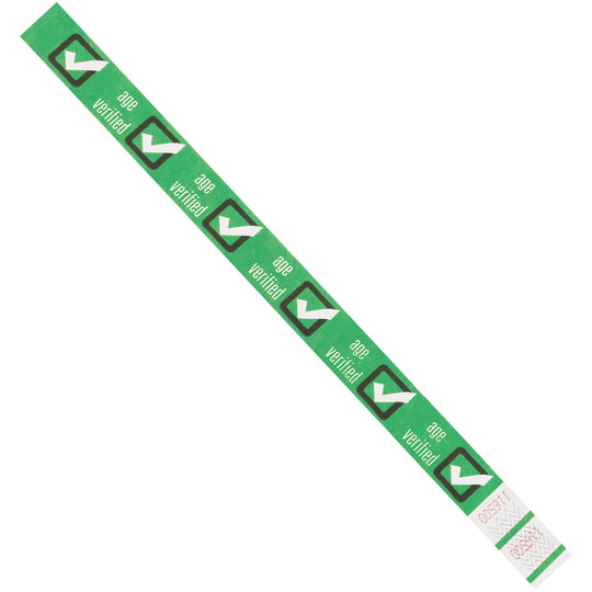 3/4 x 10" Green "Age Verified" Tyvek Wristbands 500/Case