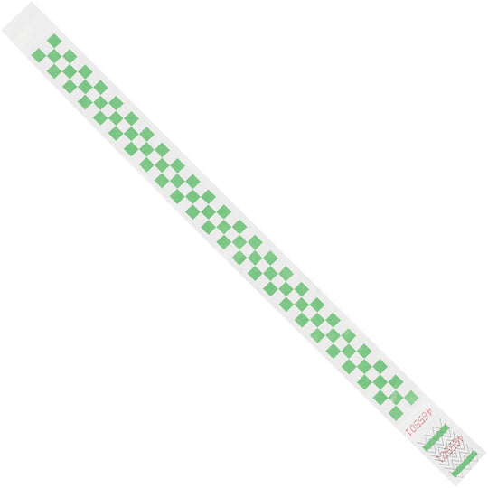 3/4 x 10" Green Checkerboard Tyvek Wristbands 500/Case