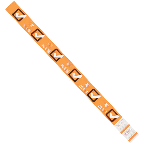 3/4 x 10" Orange "Age Verified" Tyvek Wristbands 500/Case