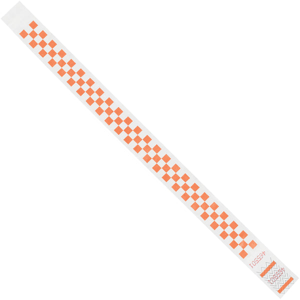 3/4 x 10" Orange Checkerboard Tyvek Wristbands 500/Case
